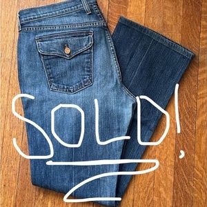 Lucky Brand Boot Cut Mid-Rise Dungaree Jeans.